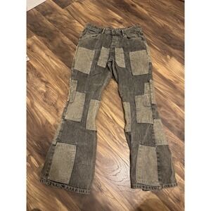 Boohoo MAN Patchwork Jeans Size 32x30 Brown Button Fly Boho Festival